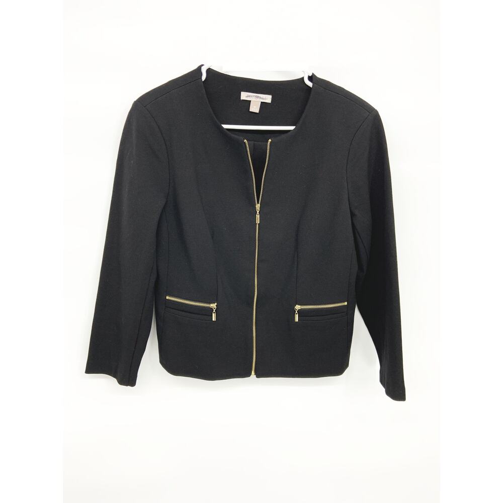 Womens Roz & Ali Black Front Zip Jacket with Side Pockets Size M